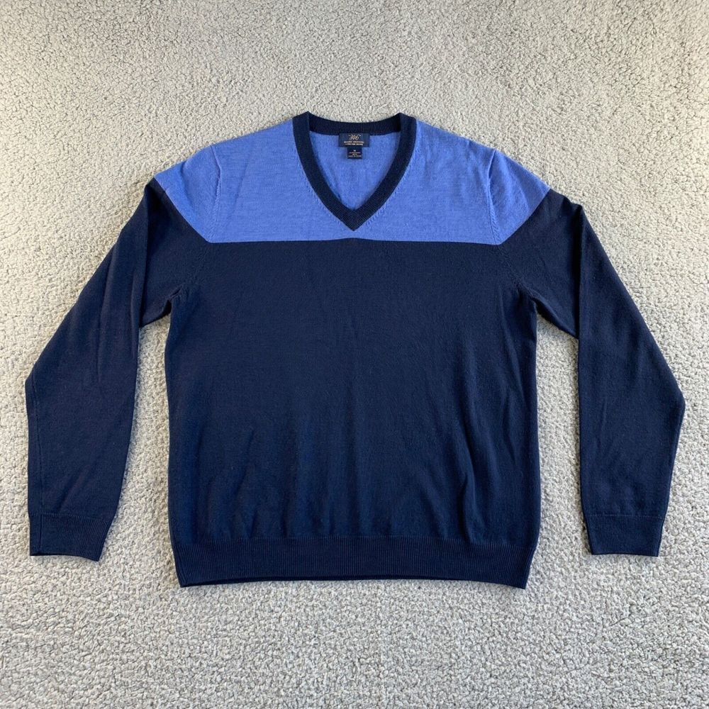 NEW Brooks Brothers Sweater Mens Medium Blue 346 Merino Wool Pullover Colorblock